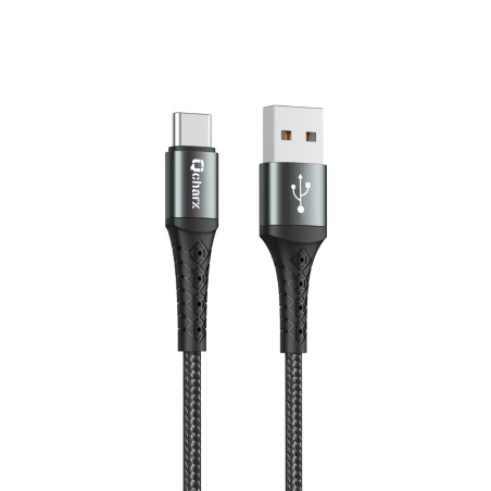 Cable qcharx lyon usb a tipo c 3a - 1 m - aleacin de aluminio negro cordon metlico