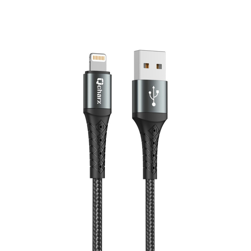 Cable qcharx lyon usb a lightning 3a - 1 m - aleacin de aluminio negro cordon metlico