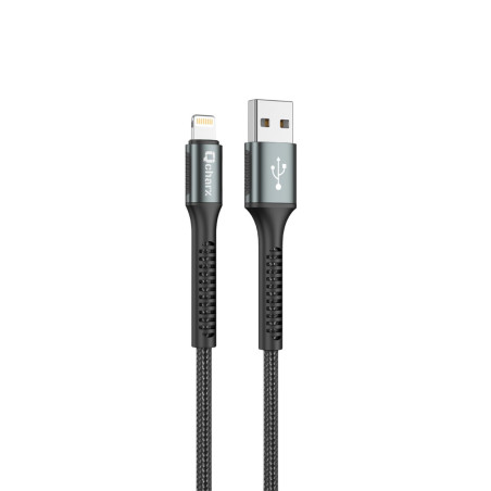Cable qcharx prague usb a lightning 3a - 1 m - aleacin de aluminio negro cordn de tela suave