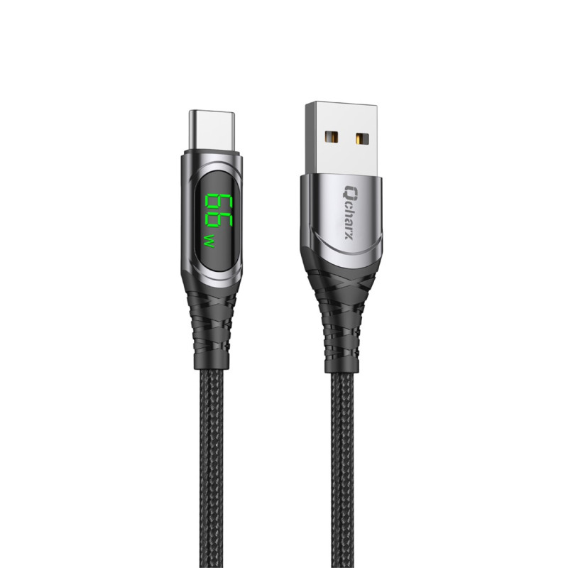 Cable qcharx menorca usb a tipo c 3a 66w - 1 m - aleacin aluminio negro cable suave digital display