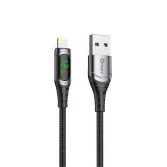 Cable qcharx formentera usb a a lightning 3a - 1 m - aleacin aluminio negro cable suave digital display