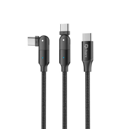 Cable qcharx melbourne tipo c a tipo c 3a - 1.2 m - aleacin de aluminio negro cabezal rotatorio