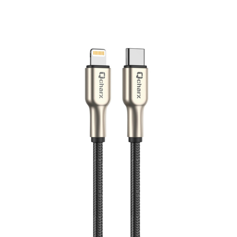 Cable qcharx new york tipo c a lightning 3a - 1 m - zinc metlico cordn plateado blindado