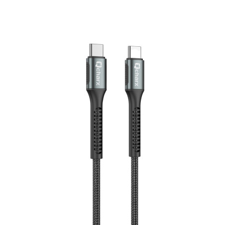 Cable qcharx prague tipo c a tipo c 3a 100w - 1 m - aleacin de aluminio negro cable trenzado suave