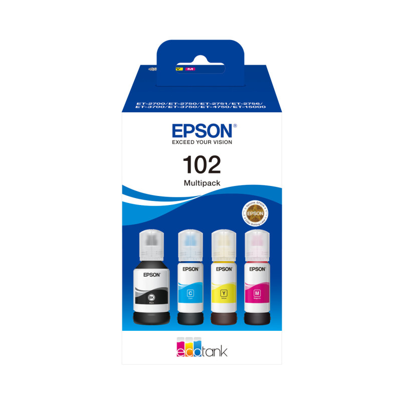 Multipack botellas tinta epson ecotank 102 negro cian magenta amarillo