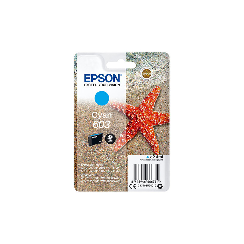 Cartucho tinta epson c13t03u24010 singlepack cian 603 estrella de mar Cartucho tinta epson c13t03u24010 singlepack cian 603 estrella de mar