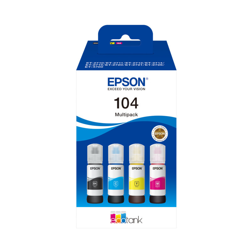 Multipack botellas epson ecotank 104 negro cian magenta amarillo Multipack botellas epson ecotank 104 negro cian magenta amarillo