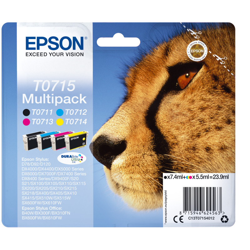 Multipack dyed epson c13t07154012 stylus d78 - 92 - 120 - dx40x0 - 44x0 - 50x0 - 60x0 - 74x0 - guepardo Multipack dyed epson c13t07154012 stylus d78 - 92 - 120 - dx40x0 - 44x0 - 50x0 - 60x0 - 74x0 - guepardo