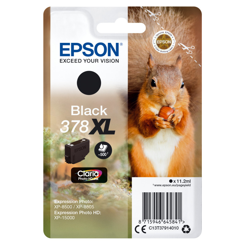 Cartucho tinta epson c13t37914010 singlepack negro 378xl claria photo hd ink ardilla
