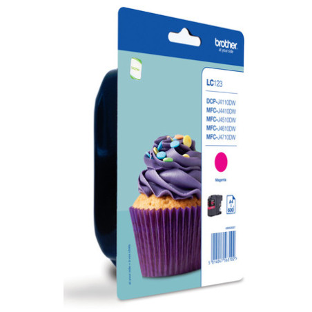 Cartucho tinta brother lc123m magenta 600 paginas dcpj4110dw -  mfcj4410dw - mfcj4510dw - mfcj4710dw