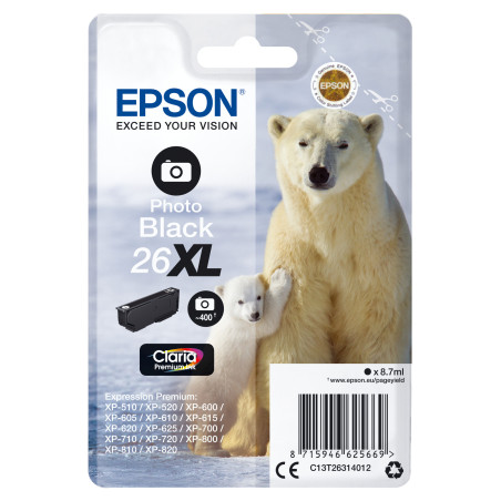 Cartucho tinta epson t263140 photo negro xl xp - 600 - 605 - 700 - 800 - polar bear