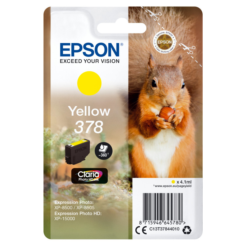 Cartucho tinta epson c13t37844010 singlepack amarillo 378 claria photo hd ink xp - 8500 ardilla