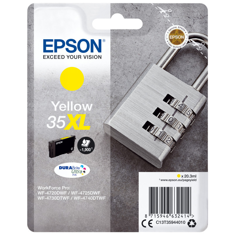 Cartucho tinta epson c13t35944010 amarillo xl durabrite ultra ink 35xl - 1900 paginas - candado Cartucho tinta epson c13t35944010 amarillo xl durabrite ultra ink 35xl - 1900 paginas - candado