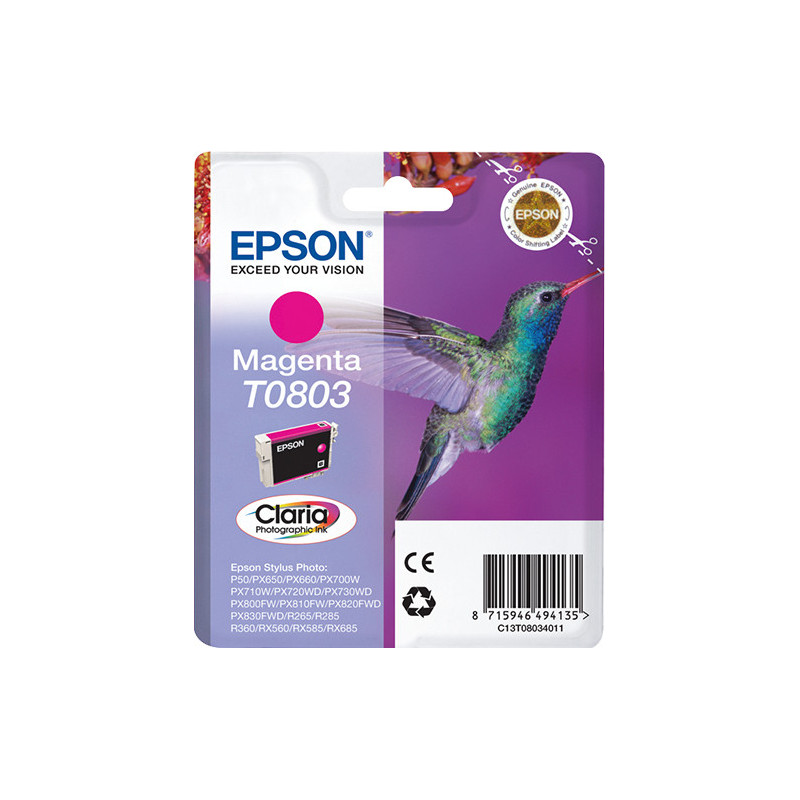 Cartucho tinta epson t0803 magenta 7.4ml stylus photo r265 - 285 - 360 - rx560 - 585 - 685 - colibri Cartucho tinta epson t0803 magenta 7.4ml stylus photo r265 - 285 - 360 - rx560 - 585 - 685 - colibri