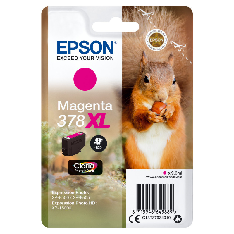 Cartucho tinta epson c13t37934010 singlepack magenta 378xl claria photo hd ink ardilla