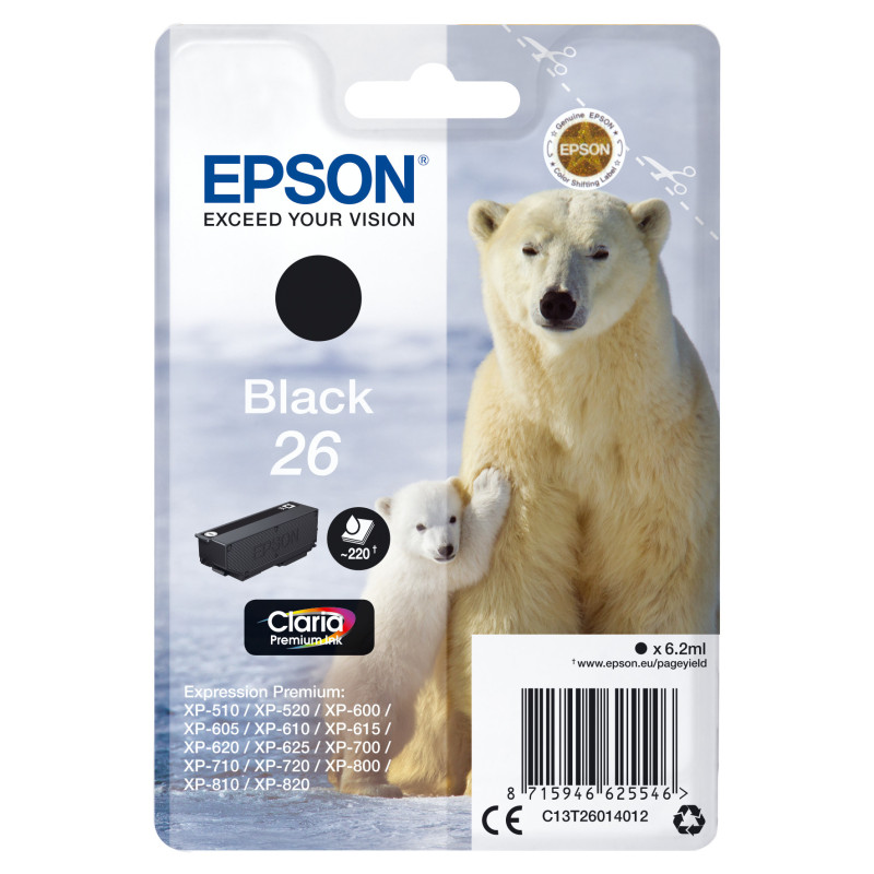 Cartucho tinta epson t260140 negro xp - 600 - 605 - 700 - 800 - polar bear