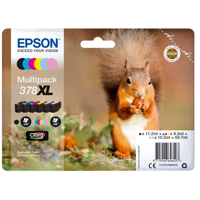 Multipack cartucho tinta epson 378xl c13t37984010 6 colores foto claria ardilla