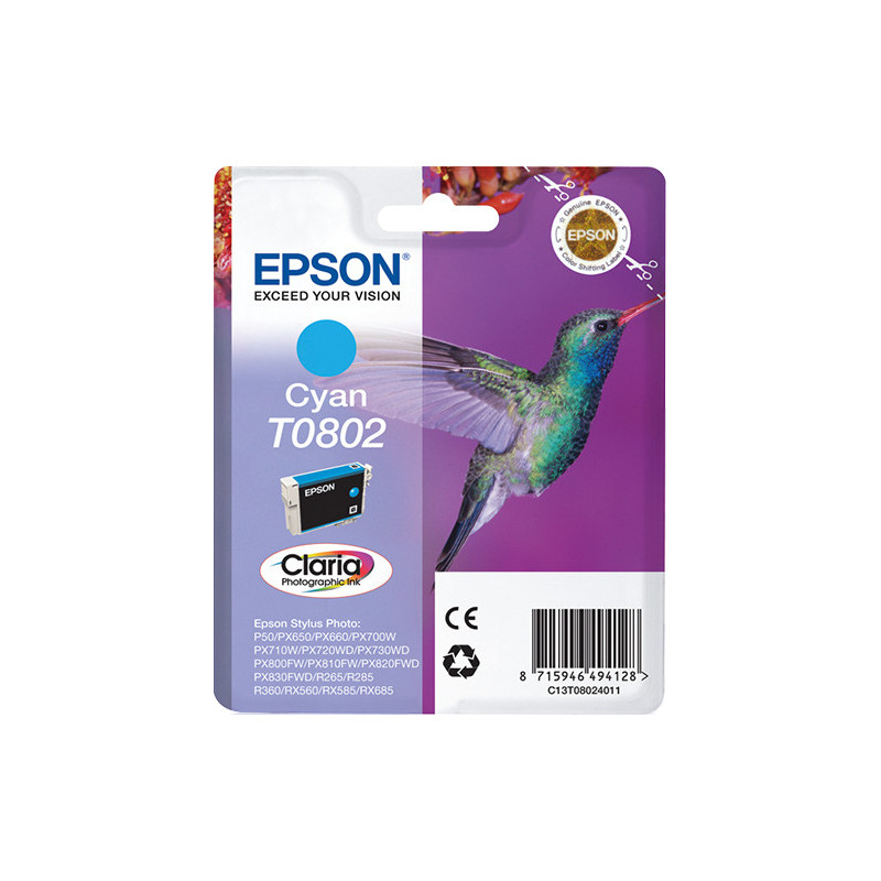 Epson Hummingbird T0802 ink cartridge 1 pc(s) Original Cyan Epson Hummingbird T0802 ink cartridge 1 pc(s) Original Cyan