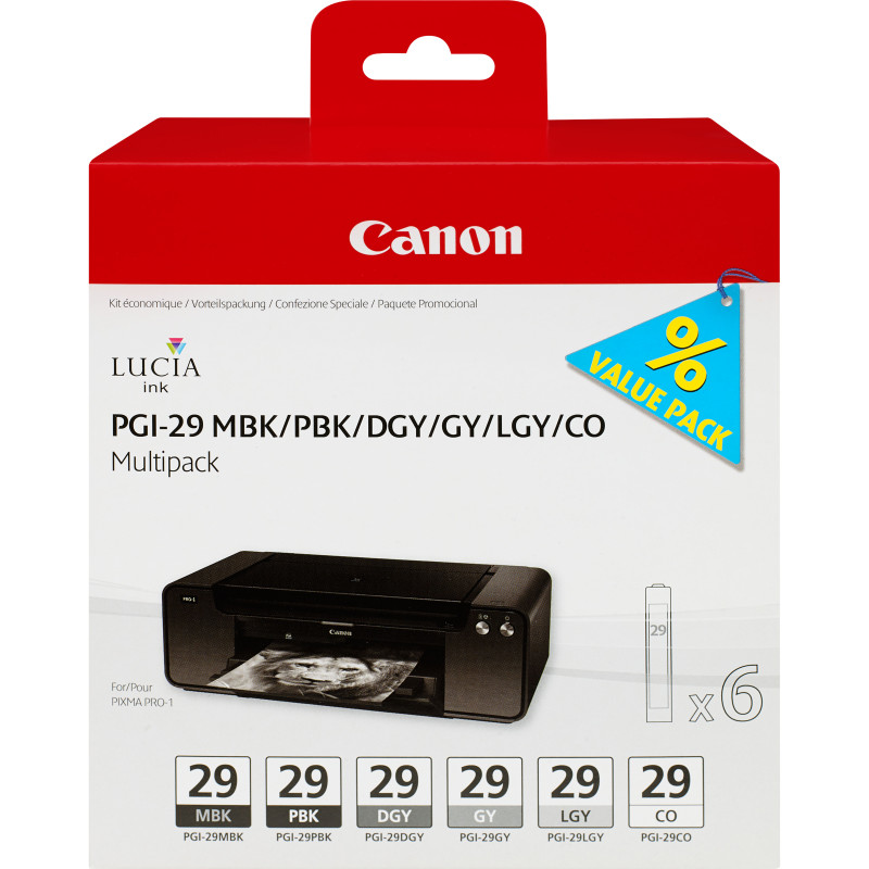 Canon 6 Cartucce d'inchiostro Multipack PGI-29 MBK/PBK/DGY/GY/LGY/CO Canon 6 Cartucce d'inchiostro Multipack PGI-29 MBK/PBK/DGY/GY/LGY/CO