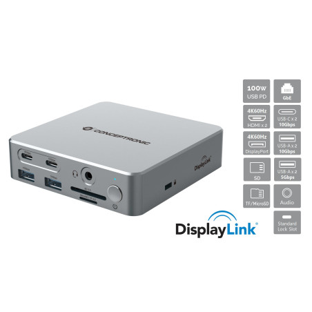 Conceptronic DONN25G laptop dock/port replicator Wired USB 3.2 Gen 2 (3.1 Gen 2) Type-C Silver