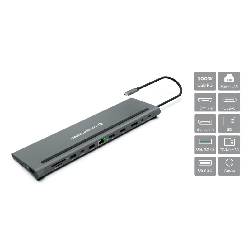 Conceptronic DONN17G laptop dock/port replicator Wired USB 3.2 Gen 1 (3.1 Gen 1) Type-C Gray Conceptronic DONN17G laptop dock/port replicator Wired USB 3.2 Gen 1 (3.1 Gen 1) Type-C Gray