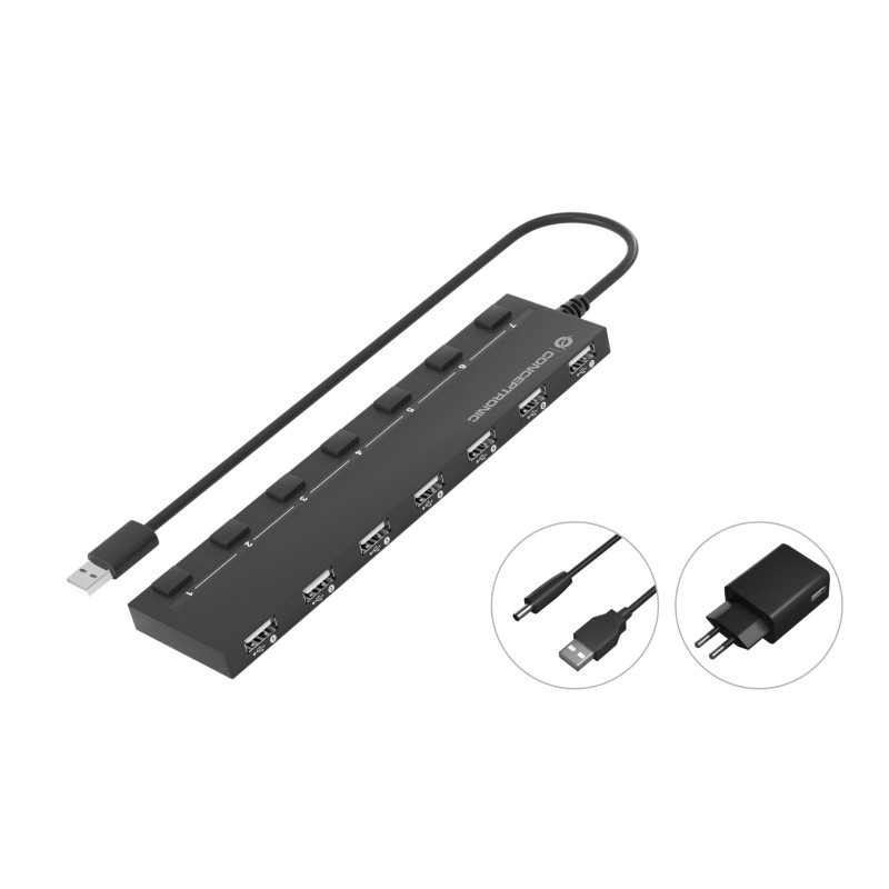 Conceptronic HUBBIES08BP interface hub USB 2.0 480 Mbit/s Black Conceptronic HUBBIES08BP interface hub USB 2.0 480 Mbit/s Black