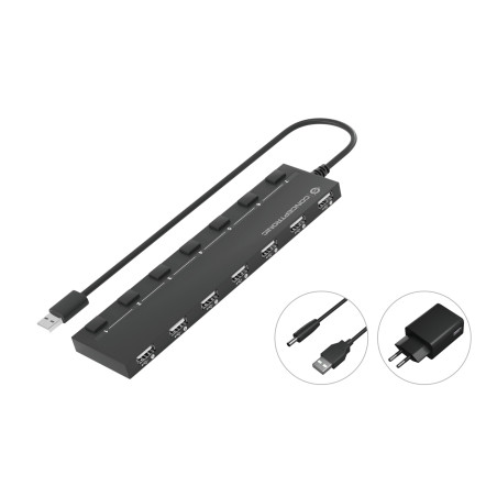 Conceptronic HUBBIES08BP interface hub USB 2.0 480 Mbit/s Black