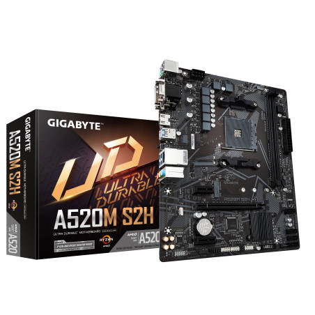 GIGABYTE Scheda madre A520M S2H - Supporta CPU AMD Ryzen serie 5000 AM4, VRM digitale puro 4+3 fasi, fino a 5100MHz DDR4 (OC),