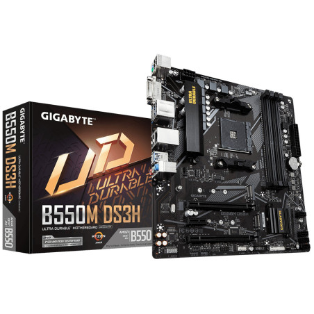 GIGABYTE B550M DS3H Scheda madre - CPU AMD Ryzen 5000, VRM a 5+3 fasi, fino a 4733 MHz DDR4, 1xPCIe 4.0 + 1xPCIe 3.0 M.2, LAN