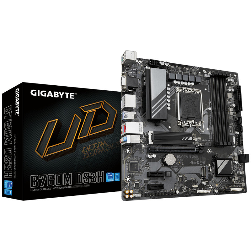 GIGABYTE B760M DS3H Scheda Madre - Supporta processori Intel Core 14ª generazione, VRM digitale a 6+2+1 fasi, fino a 7600MHz GIGABYTE B760M DS3H Scheda Madre - Supporta processori Intel Core 14ª generazione, VRM digitale a 6+2+1 fasi, fino a 7600MHz