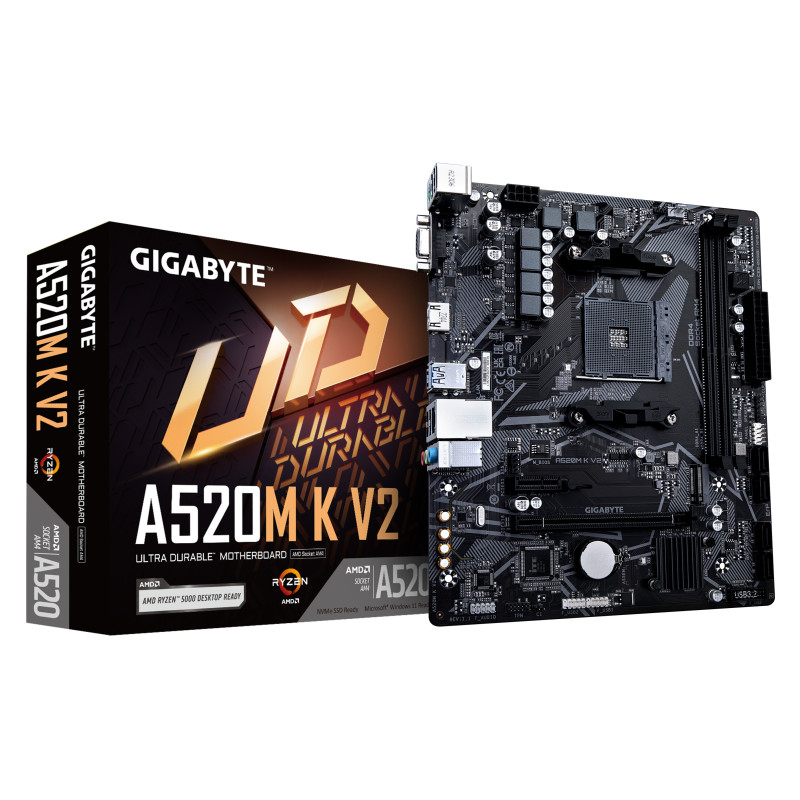 GIGABYTE Scheda madre A520M K V2 - Supporta CPU AMD Ryzen serie 5000 AM4, fino a 5100MHz DDR4 (OC), PCIe Gen3 x4 M.2, LAN GbE, GIGABYTE Scheda madre A520M K V2 - Supporta CPU AMD Ryzen serie 5000 AM4, fino a 5100MHz DDR4 (OC), PCIe Gen3 x4 M.2, LAN GbE,