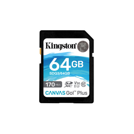 Kingston Technology Canvas Go! Plus Scheda SDXC Canvas Go Plus 170R C10 UHS-I U3 V30 da 64GB