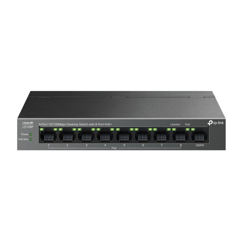 TP-Link LiteWave LS109P switch di rete Non gestito Fast Ethernet (10/100) Supporto Power over Ethernet (PoE) Nero TP-Link LiteWave LS109P switch di rete Non gestito Fast Ethernet (10/100) Supporto Power over Ethernet (PoE) Nero