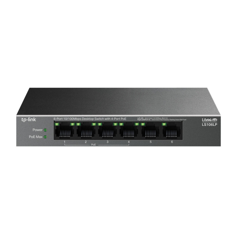 TP-Link LiteWave LS106LP switch di rete Non gestito Fast Ethernet (10/100) Supporto Power over Ethernet (PoE) Nero TP-Link LiteWave LS106LP switch di rete Non gestito Fast Ethernet (10/100) Supporto Power over Ethernet (PoE) Nero