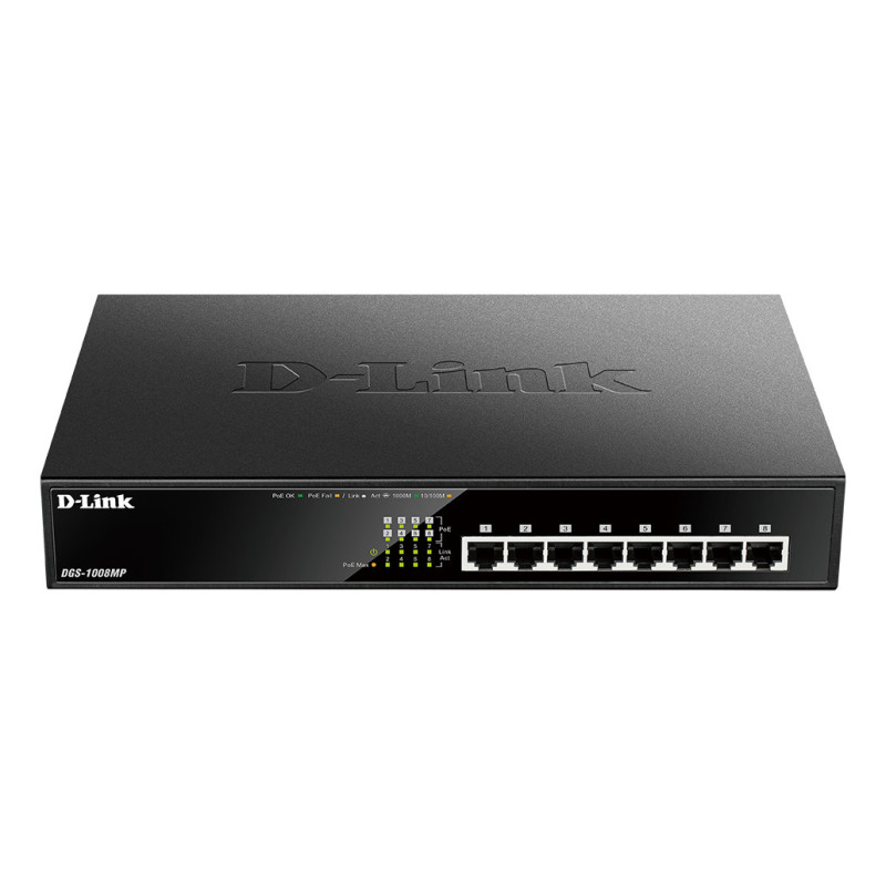 D-Link DGS-1008MP network switch Unmanaged Gigabit Ethernet (10/100/1000) Power over Ethernet (PoE) 1U Black