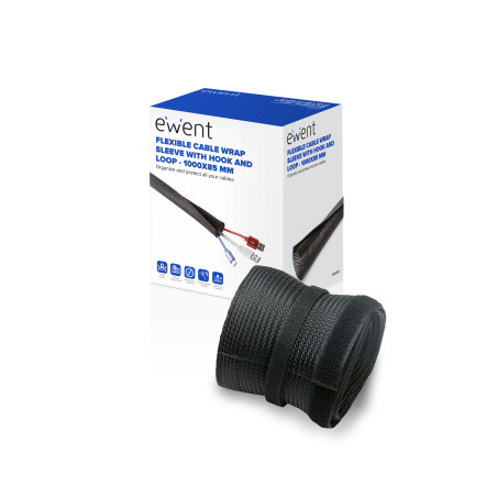 Ewent EW1557 organizer per cavi Universale Guaina intrecciata per cavi Nero 1 pz