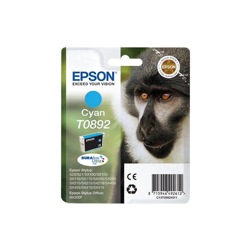 Epson Monkey T0892 ink cartridge 1 pc(s) Original Cyan Epson Monkey T0892 ink cartridge 1 pc(s) Original Cyan