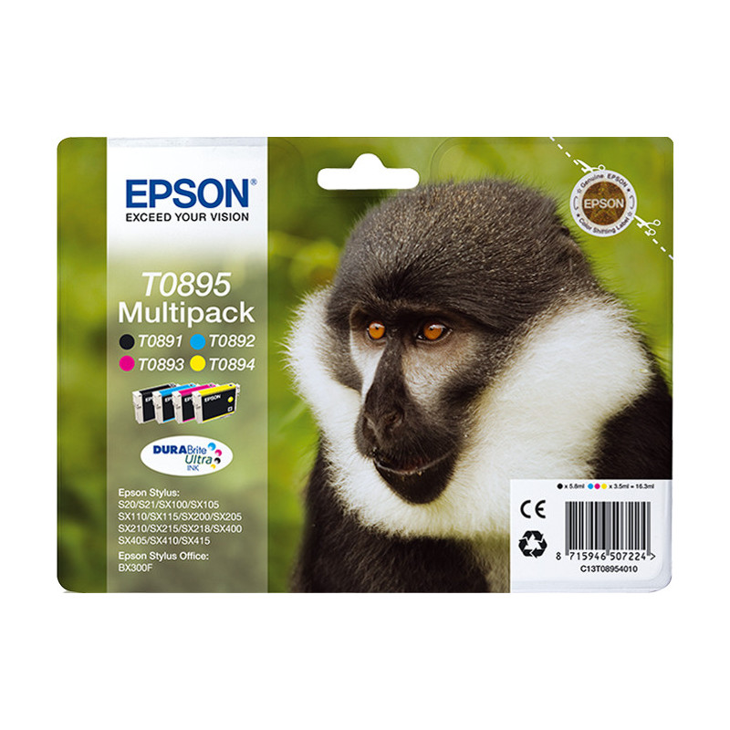 Epson Monkey T0895 ink cartridge 1 pc(s) Original Black, Cyan, Magenta, Yellow Epson Monkey T0895 ink cartridge 1 pc(s) Original Black, Cyan, Magenta, Yellow