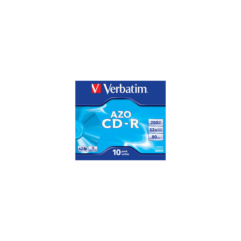 VERBATIM CD-R AZO 700MB 52X 10 PACK JEWEL CASE CRYSTAL SURFACE 43327 VERBATIM CD-R AZO 700MB 52X 10 PACK JEWEL CASE CRYSTAL SURFACE 43327