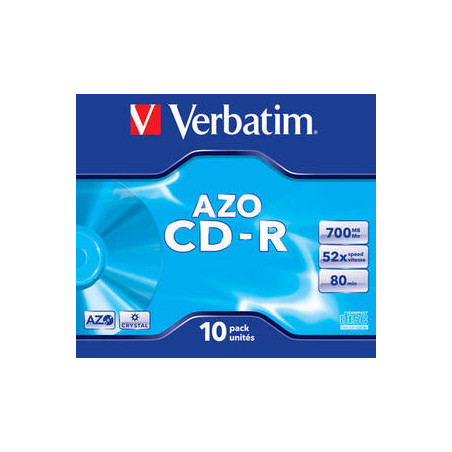 VERBATIM CD-R AZO 700MB 52X 10 PACK JEWEL CASE CRYSTAL SURFACE 43327