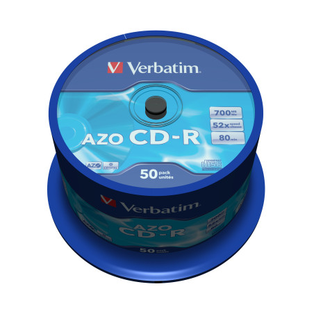 VERBATIM CD-R AZO 700MB 52X 50 PACK SPINDLE CRYSTAL SURFACE 43343