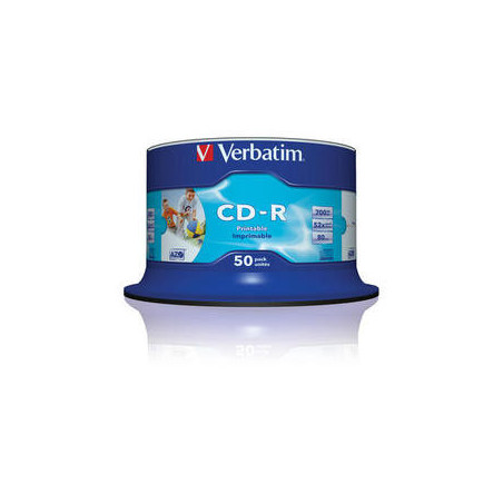 VERBATIM CD-R AZO 700MB 52X 50 PACK SPINDLE WIDE INKJET PRINTABLE SURFACE 43438
