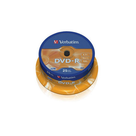VERBATIM DVD-R 4.7GB 16X 25 PACK SPINDLE MATT SILVER SURFACE 43522