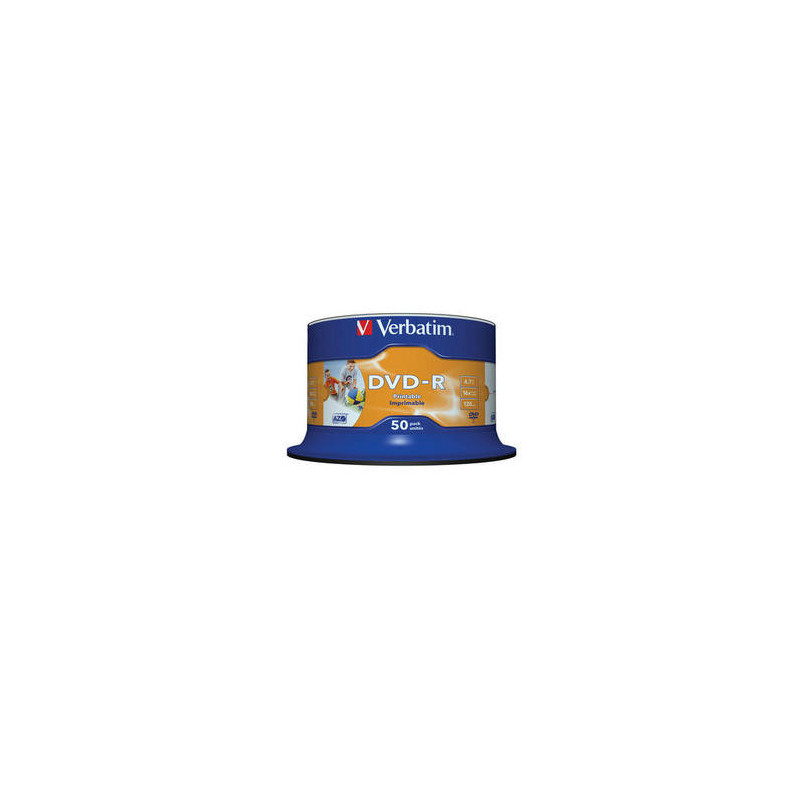 VERBATIM DVD-R, 4.7GB 16X 50 PACK SPINDLE WIDE INKJET PRINTABLE SURFACE 43533 VERBATIM DVD-R, 4.7GB 16X 50 PACK SPINDLE WIDE INKJET PRINTABLE SURFACE 43533