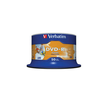 VERBATIM DVD-R, 4.7GB 16X 50 PACK SPINDLE WIDE INKJET PRINTABLE SURFACE 43533