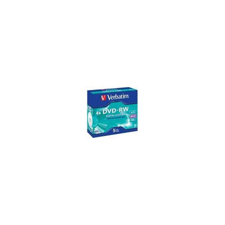 VERBATIM DVD-RW 4.7GB 4X 5 PACK JEWEL CASE MATT SILVER SURFACE 43285