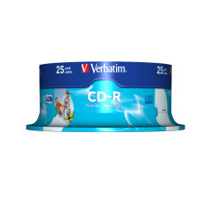 VERBATIM CD-R AZO 700MB 52X 25 PACK SPINDLE WIDE INKJET PRINTABLE SURFACE 43439