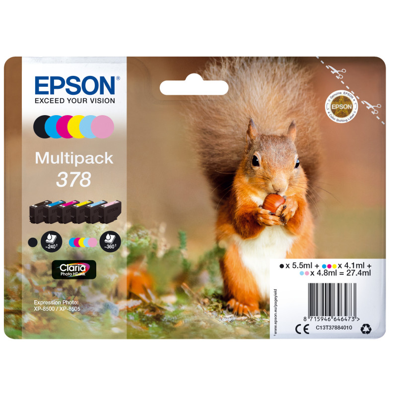 Multipack cartucho tinta epson 378 c13t37884010 6 colores foto claria 378 ardilla