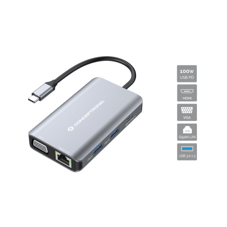 Docking station conceptronic donn21g 7 en 1 3 x usb 3.0 - 1 x hdmi - 1 x vga - 1 x rj45 - 1 x usb tipo c