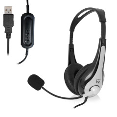 Ewent EW3565 cuffia e auricolare Cablato A Padiglione Musica e Chiamate USB tipo A Nero, Bianco